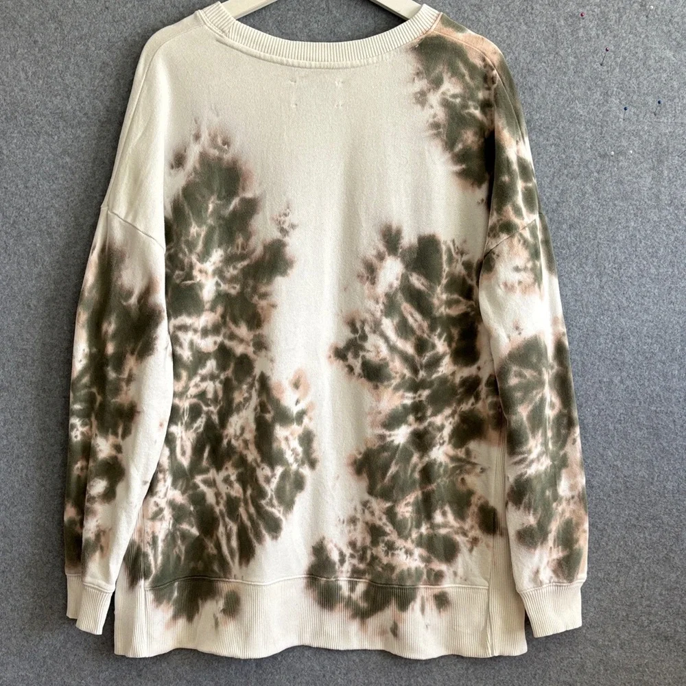Lucky Brand  Tie-Dye Loose Fit Tunic Sweatshirt S Whiteish Tie Dye Green Taupe - Picture 2 of 13